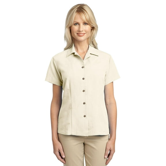 Port Authority Ladies Patterned Easy Care Camp Shirt L536 - Ivory - XS