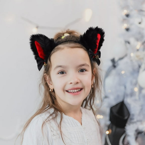 LEORX 1Pc Comfortable Black Plush Cat Ears Hair Hoop for Role Playing Events