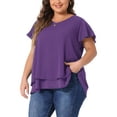 thumbnail image 4 of Agnes Orinda Women's Plus Size St. Patrick's Day Chiffon Top Ruffle Short Sleeves V Neck Double Layered Hem Casual Blouses 2X Purple, 4 of 6