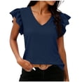 thumbnail image 3 of Craaazy Women's Fashion Solid Color V-Neck Ruffle Sleeve Blouse for Everyday Wear Weekend Brunch and Summer Outings, 3 of 6