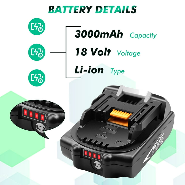Makita 18V Lithium Ion Battery Replacement, 2 Pack, 3.0Ah BL1830B