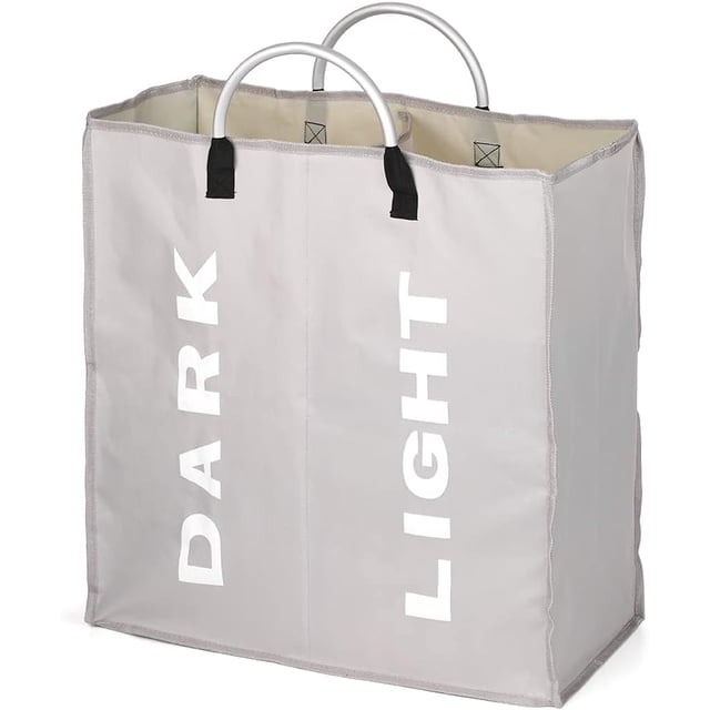 wefenad Bolsa de lavandería plegable de 2 secc Cesto de ropa sucia plegable Cesto de ropa sucia de tela Ox duradero Clasificr de ropa Bolsa de alenaento multifunción portátil con asa de aleaci kT