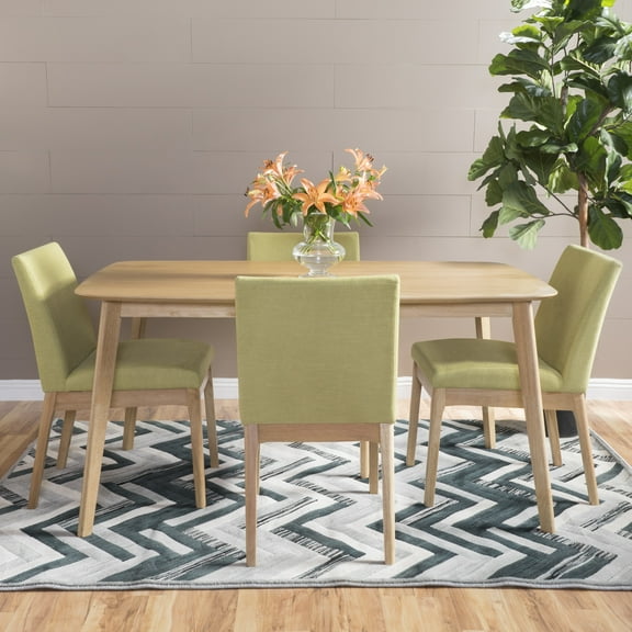 Noble House Caruso Mid-Century Modern 5 Piece Dining Set, Green Tea and Natural Oak
