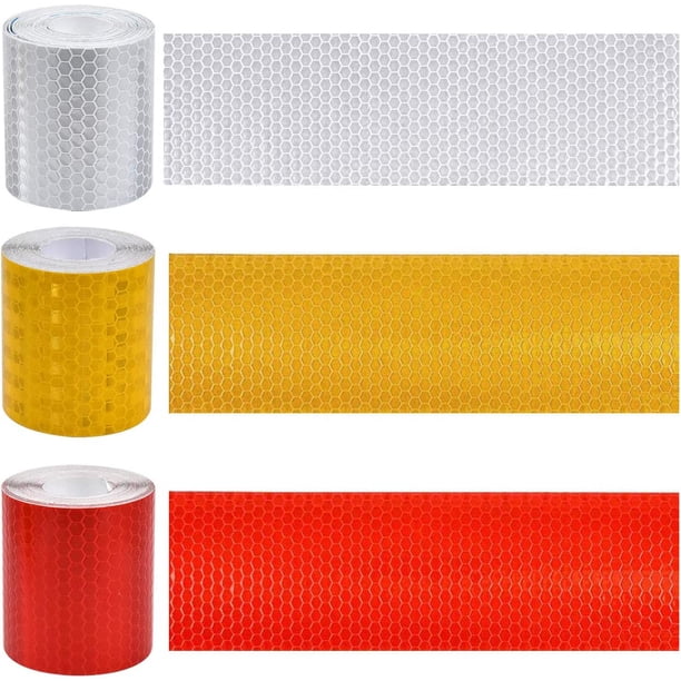3 piezas de 3 m x 50 mm para cascos, bicicletas y automóviles: blanco, rojo, amarillo: pegatinas autoadhesivas para una mejor visibilidad durante los viajes nocturnos Cinta reflectante de
