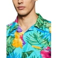 thumbnail image 3 of Stylore Men's Hawaiian Shirt Short-Sleeve Button-Down Bright Big Hibiscus Turquoise 5XL, 3 of 6