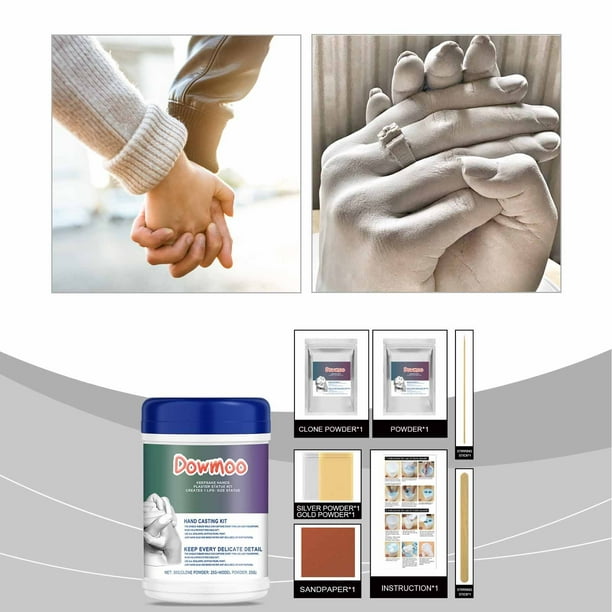 Xihbxyly Kit de Moldes de Mano, Set de Huellas de Mano Personalizables, Estatua de Yeso para Recuerdo, Preservación de Recuerdos Personales, Actividad Familiar Divertida, Set Completo con Polvo de Or