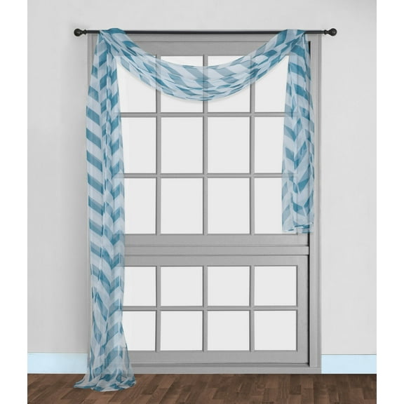 1PC C37 SCARF VALANCE SHEER VOILE ZIG ZAG GEOMETRIC TOPPER TEAL/WHITE SEE THRU WINDOW KITCHEN, BATHROOM, RESTAURANT, ANY USE SIZE 36" WIDE X 216" LENGTH
