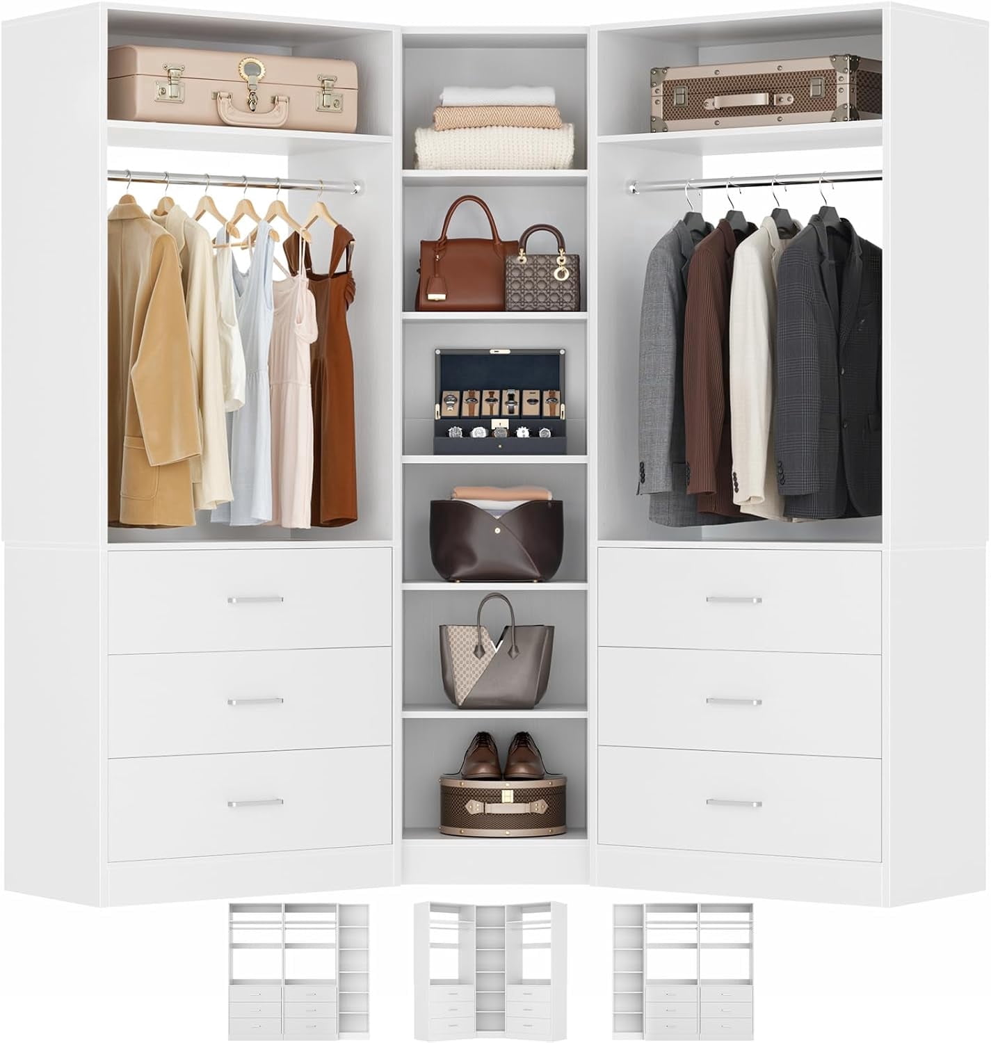 Homieasy Closet system with 2 wooden drawers, 6 hanging rods and