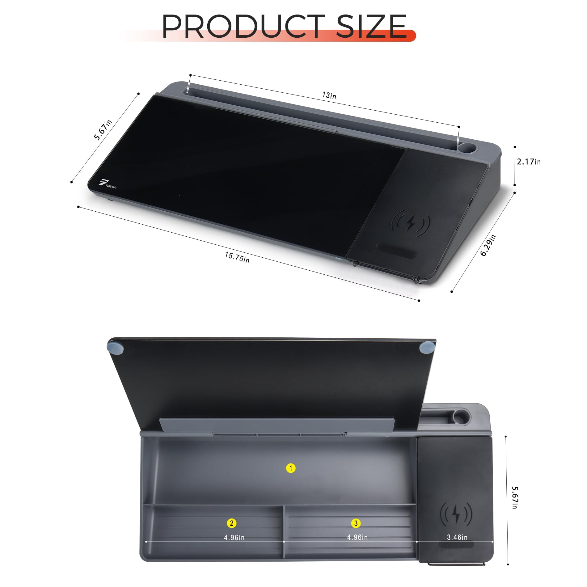 Glass Desk Whiteboard With Wireless  Desktop Dry Erase Board Storage & Phone Stand - Compact ~16 X 7 In Black Includes Marker Eraser Tempered Rewrite Reusable