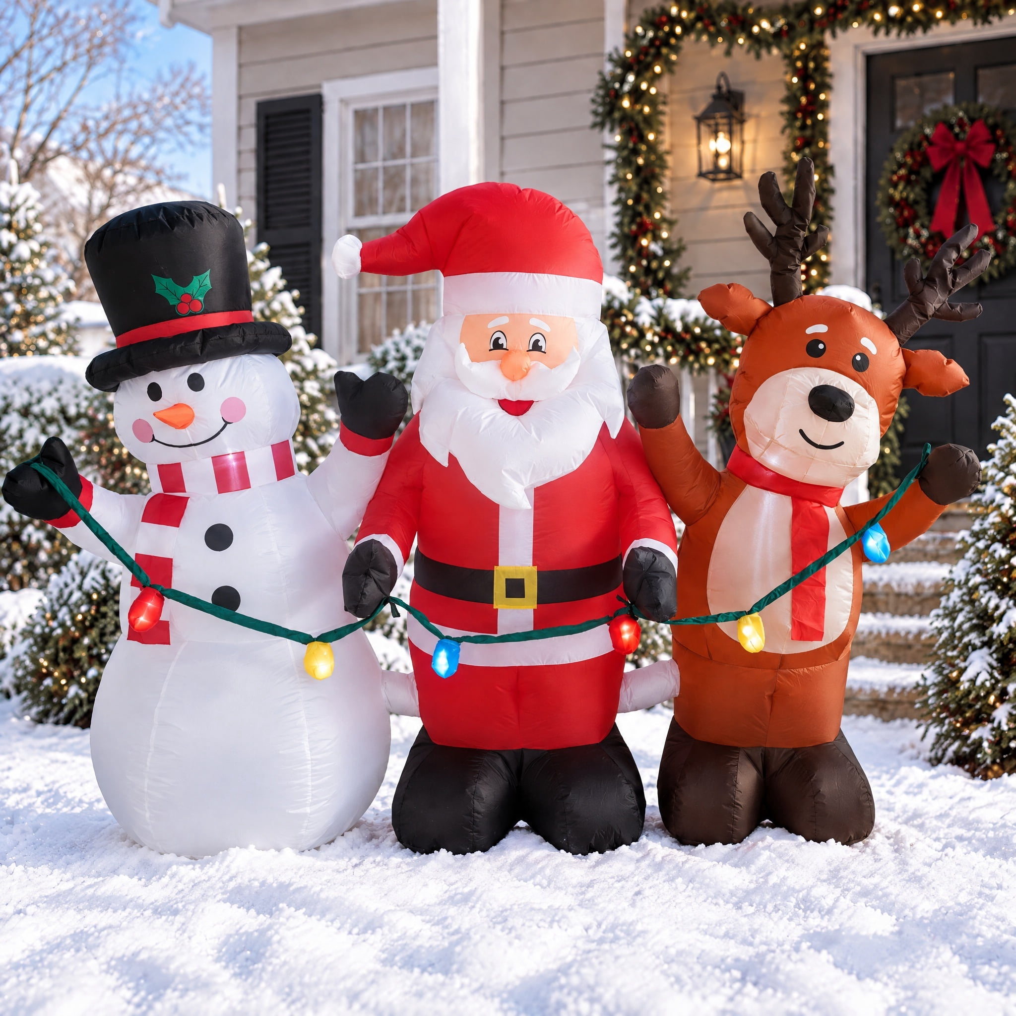 Multicolor Santa Trio with Flashing Lights Christmas Airblown Yard Inflatable, 6', by Holiday Time