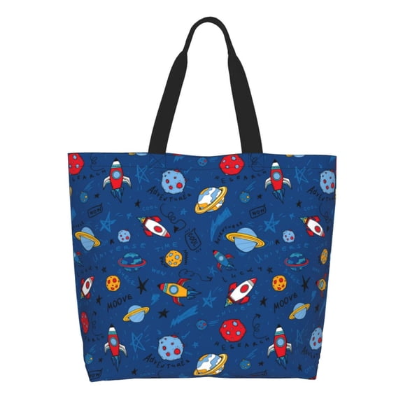 Honeii Space Print Tote Bag for Women, Foldable Tote Bag Large Shoulder Bag Top Handle Handbag for Travel, Work