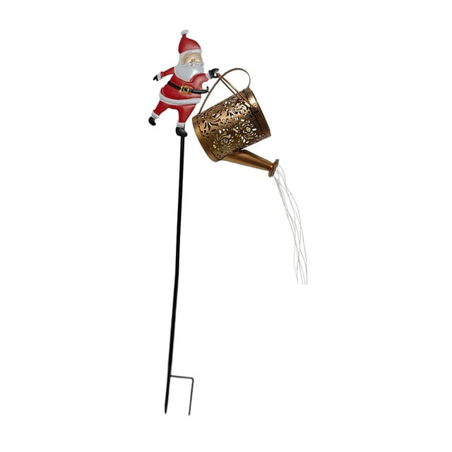 Farol Colgante Solar Navideño con Figura de Santa Ornamento de Regadera Decorativa Resistente al Agua Lámpara de Jardín de Hierro Forjado para Decoración Exterior Adecuada para Luz cálida
