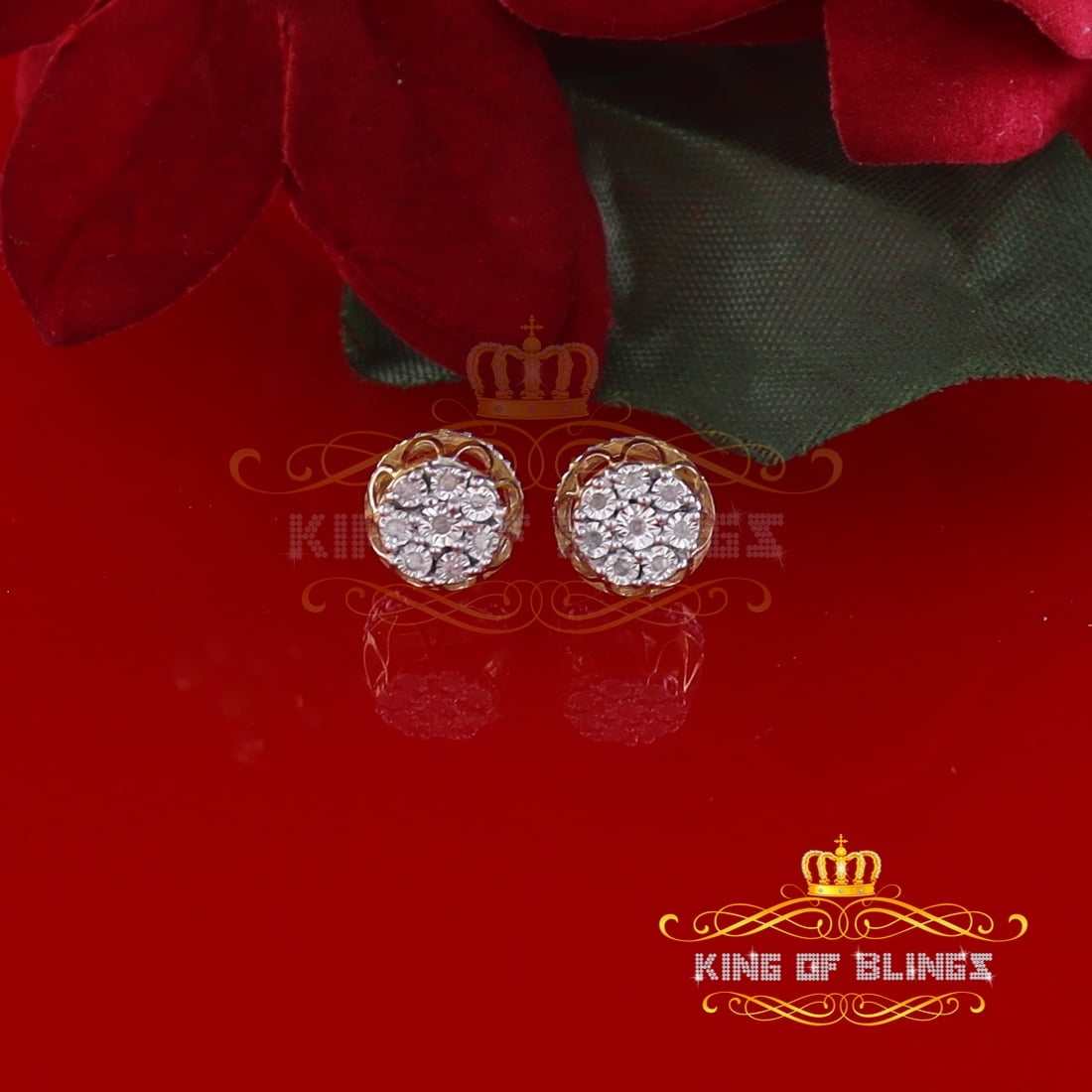 King of Bling's 0.05ct Diamond Stud Earrings For Women Yellow 925 Sterling Silver Stud For Men