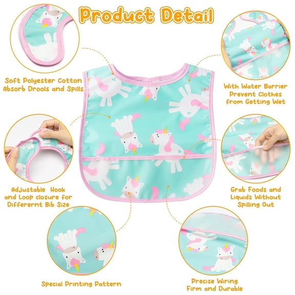 Laffact Waterproof Crumb Catcher with Pocket EVA Feeding Bib, Multicolor, 6 Piece