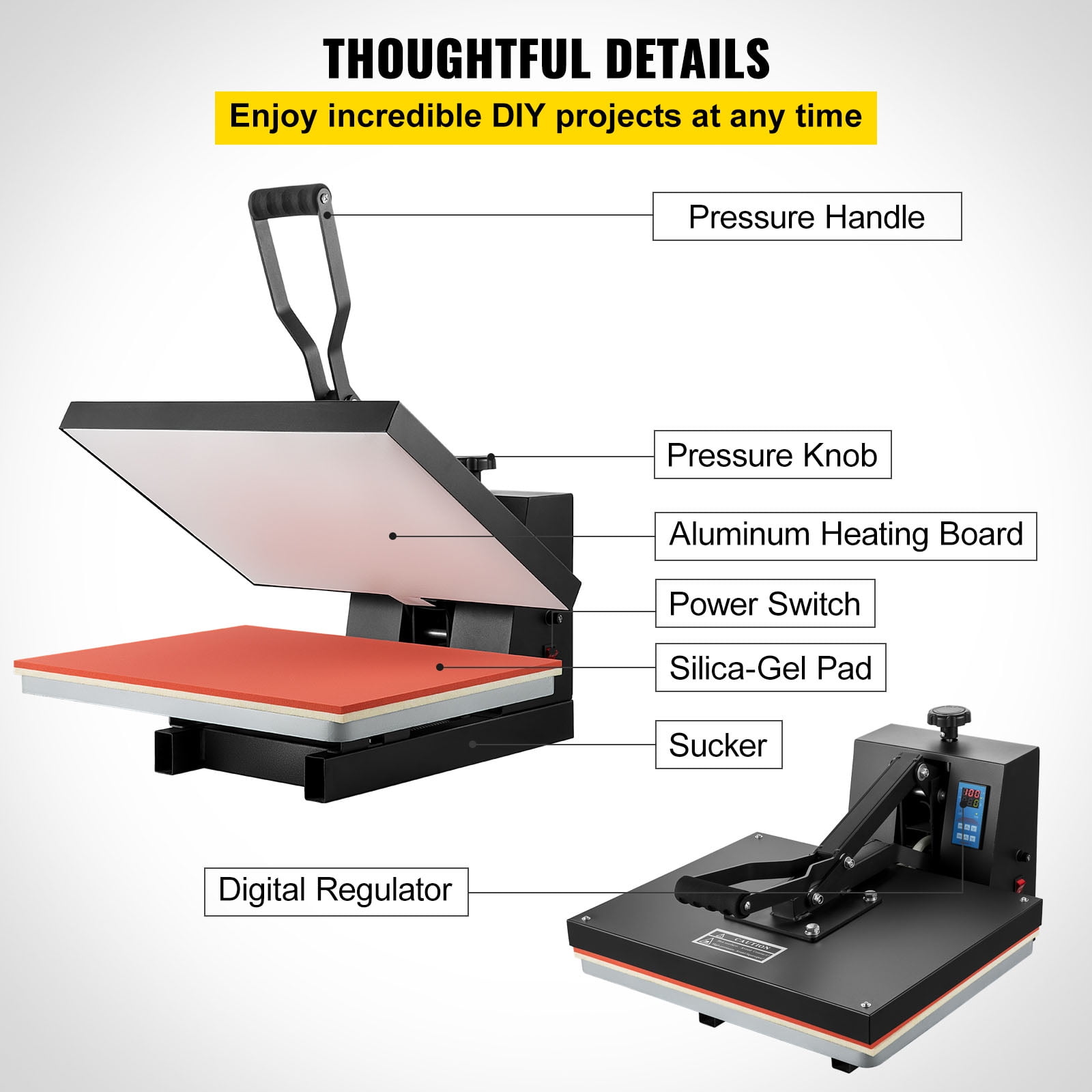 BENTISM Heat Press Machine, 16" x 24" Clamshell Sublimation Transfer Printer Teflon Coated, 1700W Digital Precise Heat Control, Silica-gel Sponge Powerpress for T-shirt Bag Pad Pillow