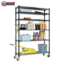 Hassch 6-Tier Heavy Duty Wire Shelving Unit with Adjustable Shelves and Wheels, for Garage, Pantry, Kitchen (Black)
