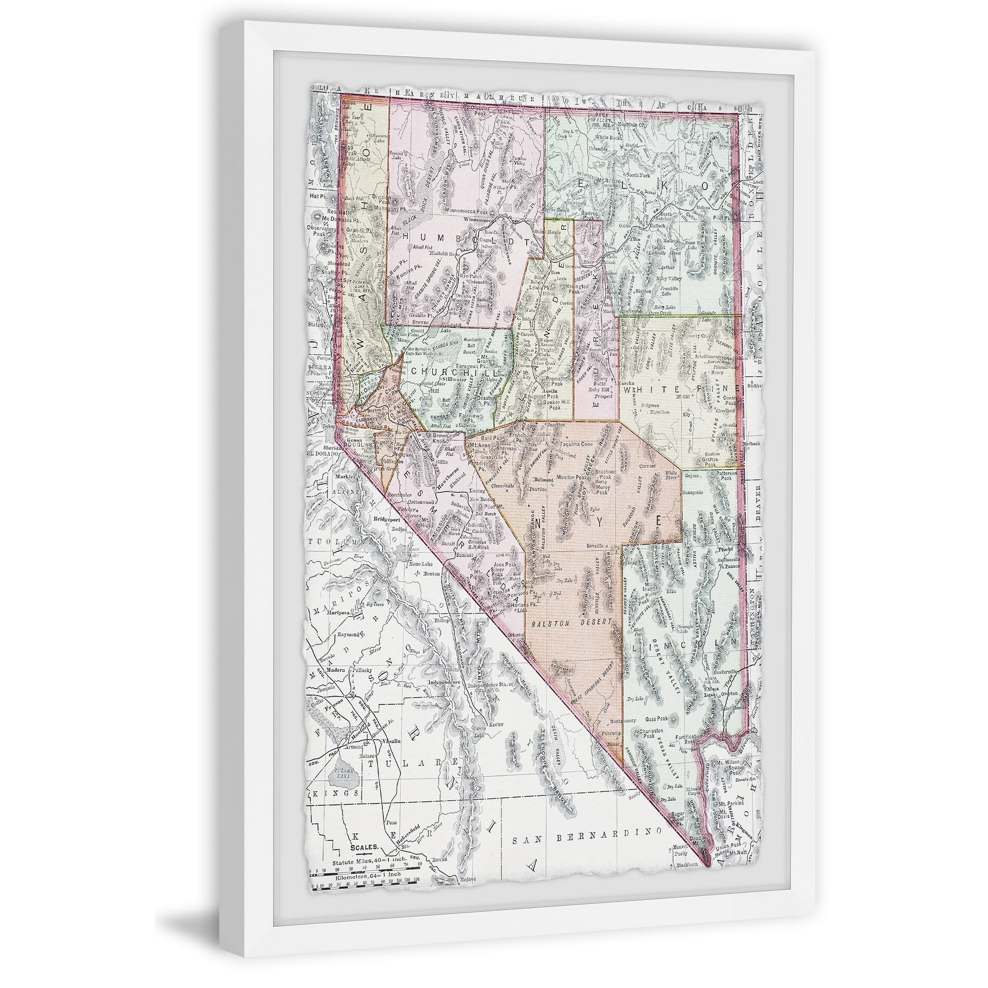 Marmont Hill Map of Nevada State Framed Wall Art, 24" x 36"