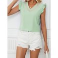 thumbnail image 3 of Hanerdun Women V-Neck Chiffon Tank Tops Female Lace Shirt Blouse Top Green 2XL, 3 of 5