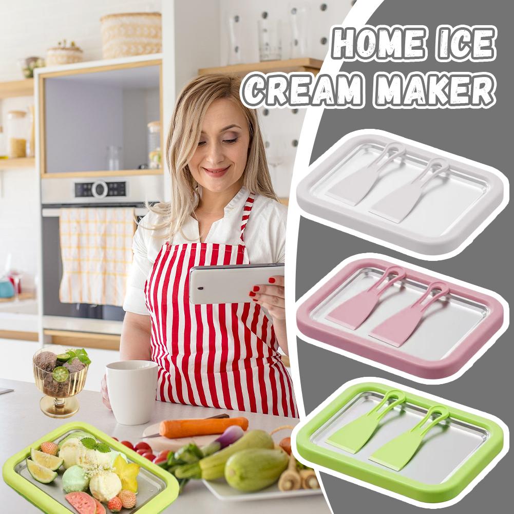Rolled Ice Cream Maker with 2 Scrapers Instant Ice Cream Maker, Instant Gelato Pan/Roll, Homemade DIY for Fun Parent-Child Activities Families (Pink)