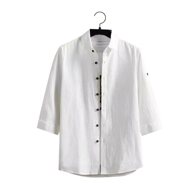 pstuiky Camisas de manga corta para hombre, Camisa informal de manga corta con cuello alto y botones para hombre, color liso camisas casuales para hombre xl