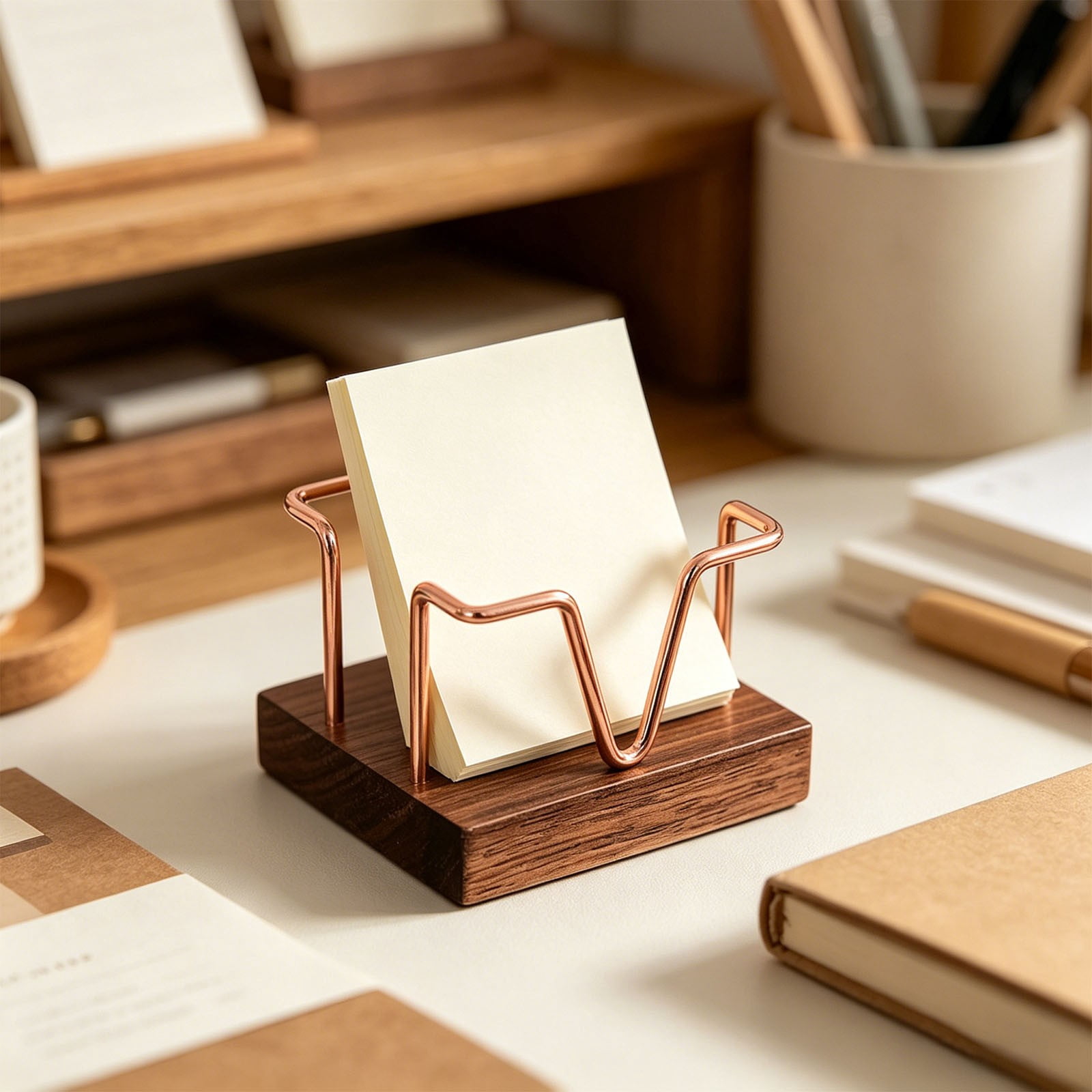 Wood Sticky Note Holder,Heavy-Duty Self Stick Note Pad Holder for Desk,Sturdy Notes Organizer,3.7x1.96 inch Post It Note Dispenser Desk Accessories for Work and Office Desk Organizer (Silver)
