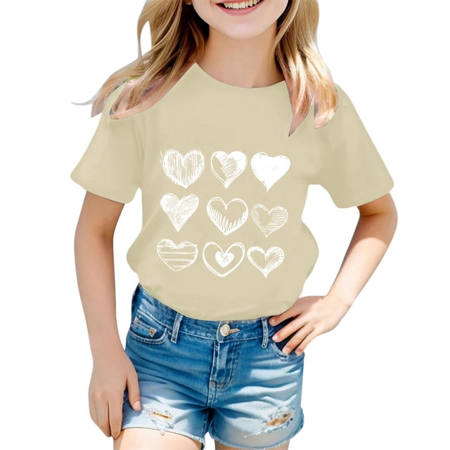 T-shirt Décontracté Stylé pour Filles à Imprimé Graphique, Col Rond, Manches Courtes, Haut pour Tous les Jours