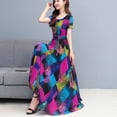 thumbnail image 4 of Robe Décontractée pour Femme Motif Floral Col Rond Amincissante Manches Courtes Ligne A Longue Robe, 4 of 8