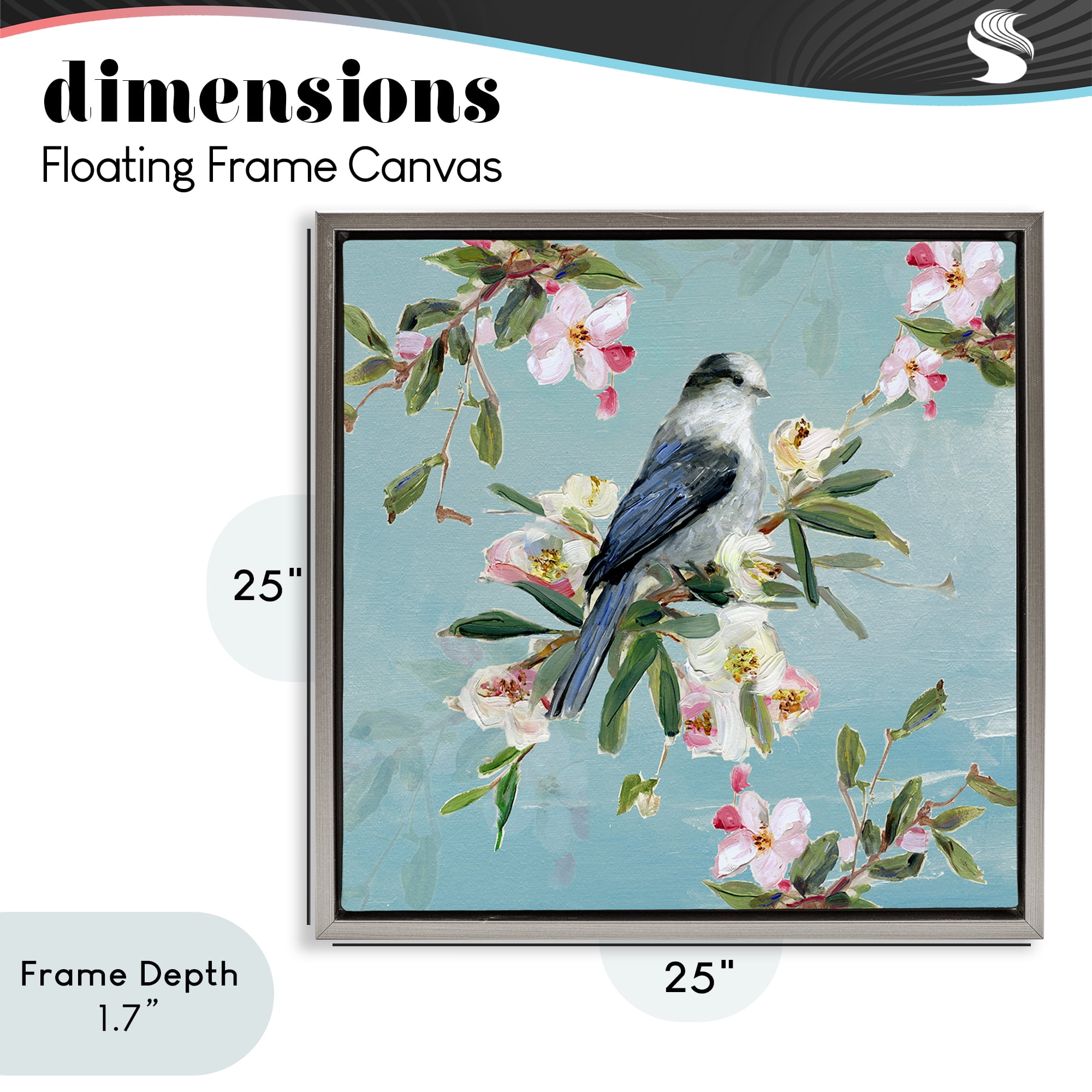 Stupell Industries Pastel Songbird Among Blossoms Gray Framed Floater Canvas Wall Art, design by Sally Swatland