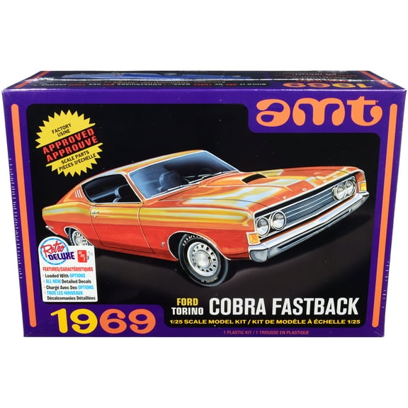 AMT Skill 2 Model Kit 1969 Ford Torino Cobra Fastback 3-in-1 Kit 1/25 Scale Model