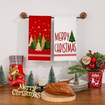 Christmas Kitchen Towels Set of 2, Red Merry Christmas Tree Dish Towels Set, Christmas Indoor Kitchen Decor, 18x26 inch, Polyester