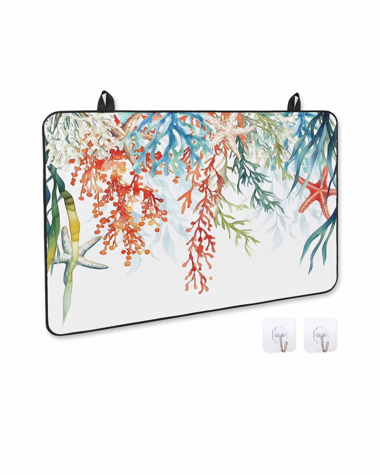 nqOlkjepod Large Induction Cooktop Protector Mat 36"x21", Coastal Ocean Stove Top Covers for Electric Stove, Summer Beach Coral Starfish Seagrass Stove Burner Cover Mats, Glass Top Stove Cover