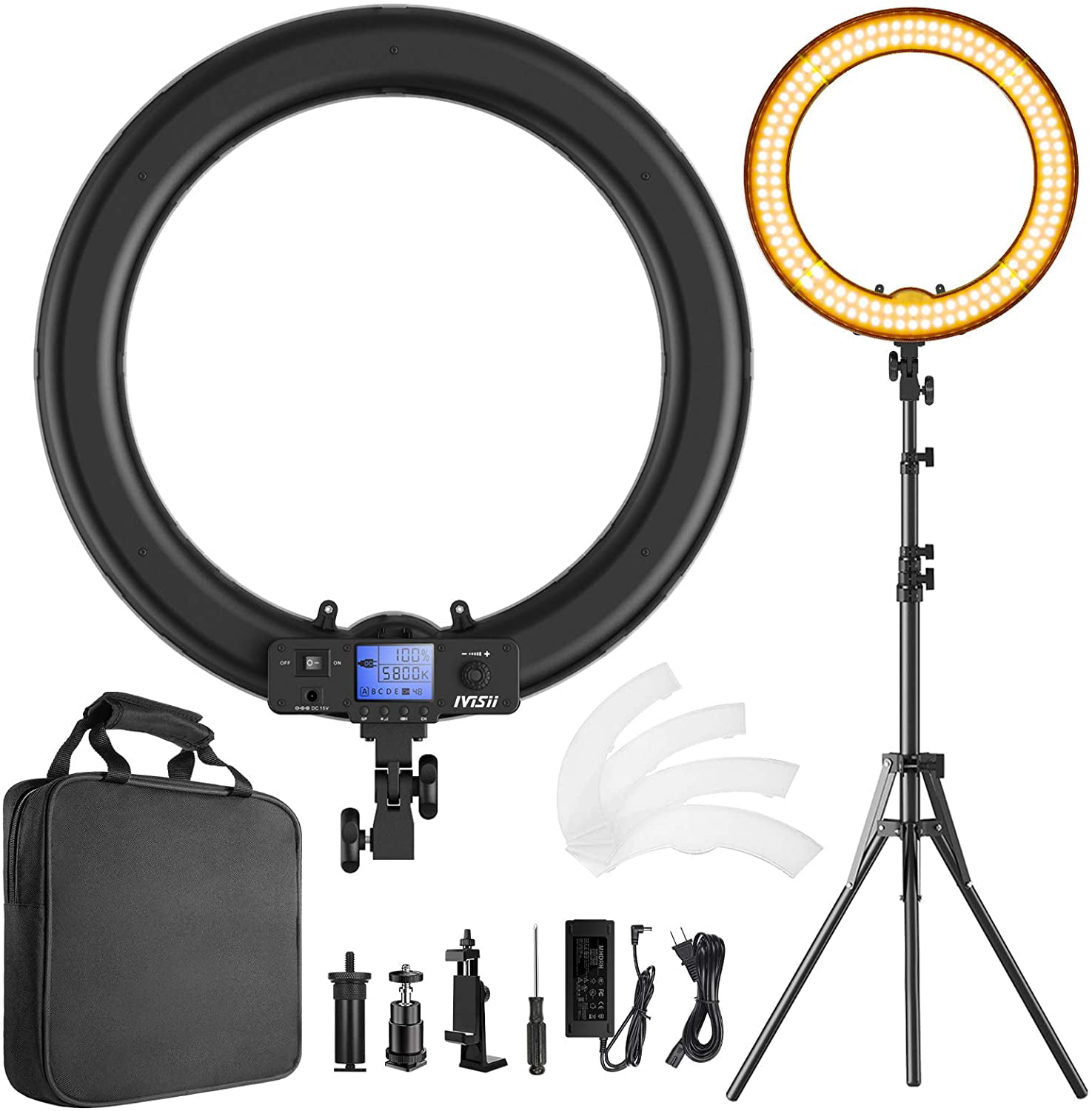 Video Recordings dimmable Video LED Light kit for YouTube Makeup Telephone Adapter vlog Portrait Selfie Ring Light 19 inch LED Outer Adjustable Color Temperature 3000-5800K with Stand
