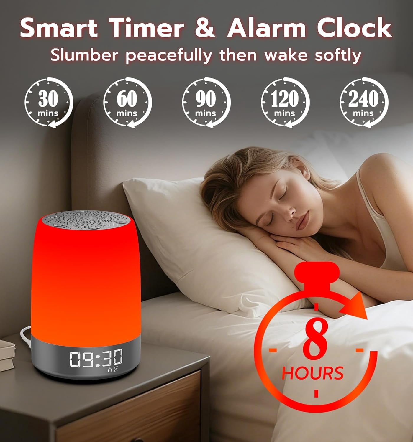 Red Light Therapy Sleep Device with White Noise Sound  and Alarm Clock