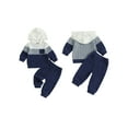 thumbnail image 2 of Miaouyo Toddler Baby Boy Fall Outfit 3 6 12 18 24 Months 2T 3T Contrast Color Long Sleeve Hooded Sweatshirt and Elastic Pants 2 Piece Clothes Set, 2 of 9