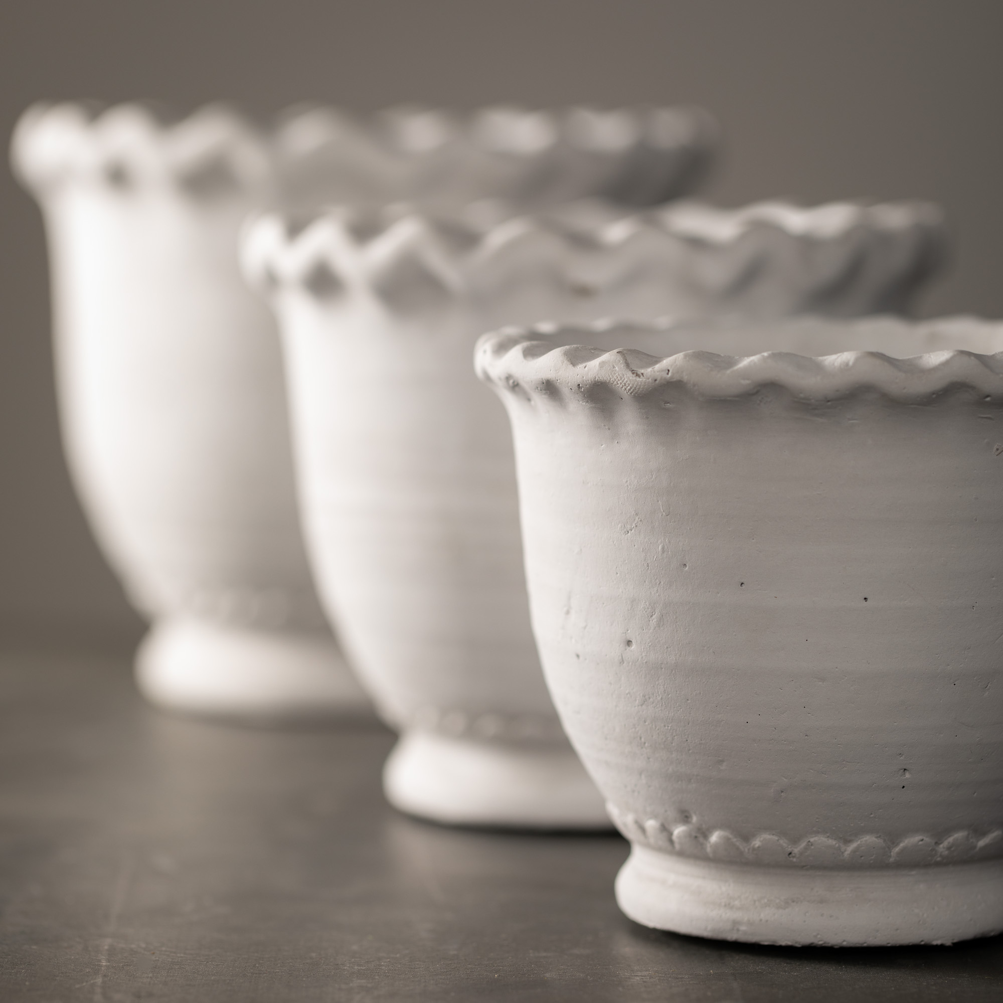 Sullivans White Scalloped Edge Ceramic Planter Set of 3, 6.5"H, 6"H & 5"H White