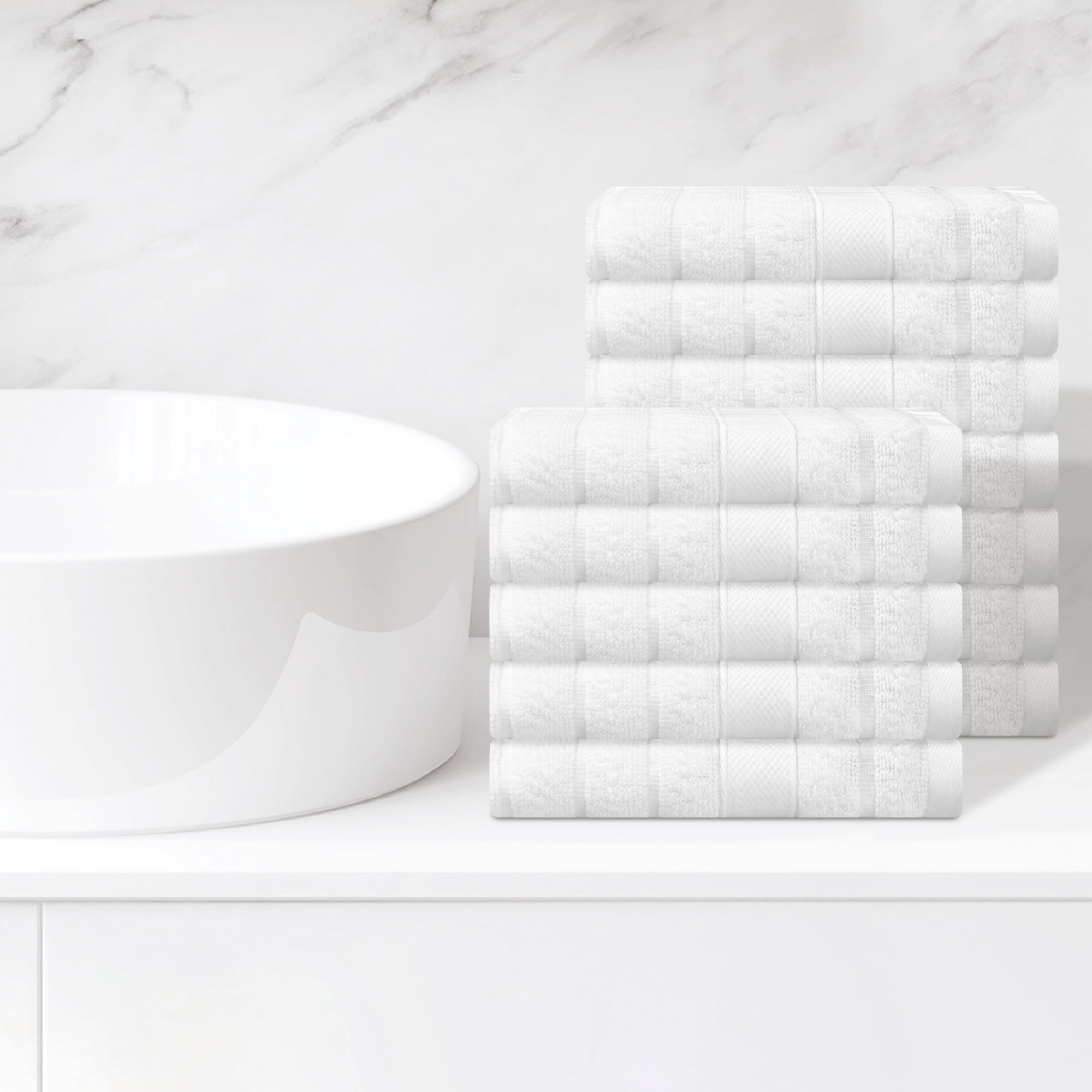 Unique Bargains Striped 12 Pack Washcloths Pure Cotton Face Towels Comfort Towels White