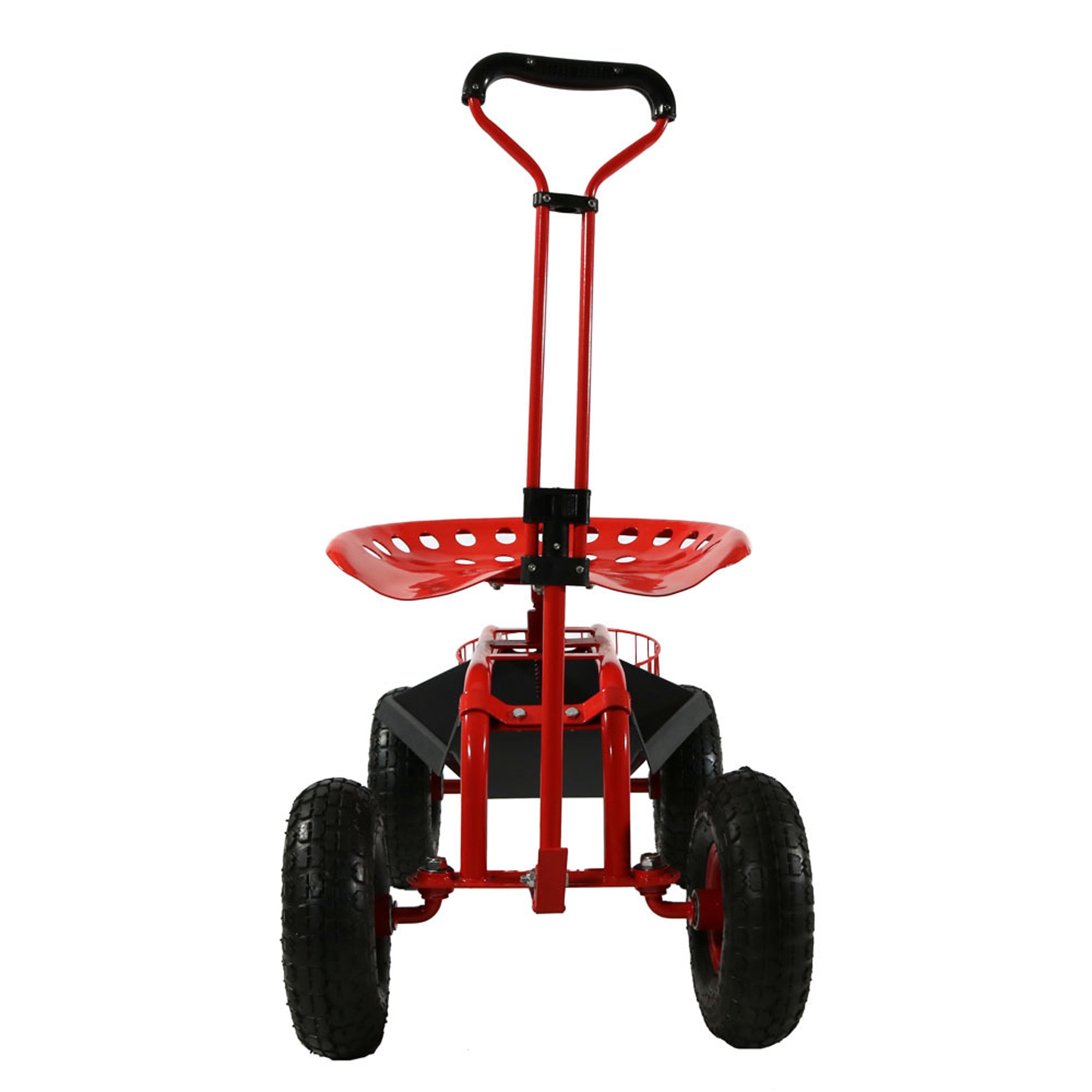 Swivel Seat & Utility Tool Tray Sunnydaze Garden Cart Rolling Scooter with Extendable Steer Handle Red 