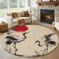thumbnail image 2 of Crane Round Area Rugs Collection 8', Black White Ink Wash Red Moon Botanical Farmhouse Non Slip Indoor Circular Throw Runner Rug Floor Mat Carpet for Living Room Dining Table Bedroom Nursery, 2 of 9