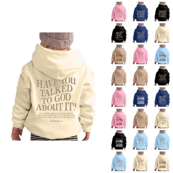 Boys Girls Christian Hoodies Bible Verse Long Sleeve Graphic Hooded Sweatshirt with Pockets Kids Pullover Tops