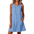 thumbnail image 4 of ClodeEU Women's Crew Neck Sleeveless Plaid A Line Mini Dress,Solid Casual Summer Swing Dress Blue-Plaid,Women's Plus S, 4 of 8