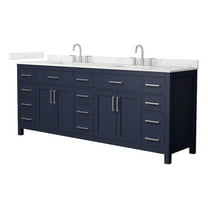 Beckett 84" Dark Blue Double Vanity & Giotto Quartz Top (3-Hole) & Nickel Trim