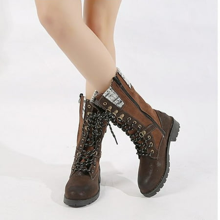 

Qiaocaity Women Shoes on Clearance Up to 20% off Autumn and Winter New Woolen Side Zipper Mid-tube Boots Round Toe Low-heel Knight Boots Brown 41