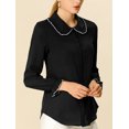 thumbnail image 2 of Blusa De Manga Larga Con Cuello Peter Pan Y Volantes Para Mujer Negro M, 2 of 6