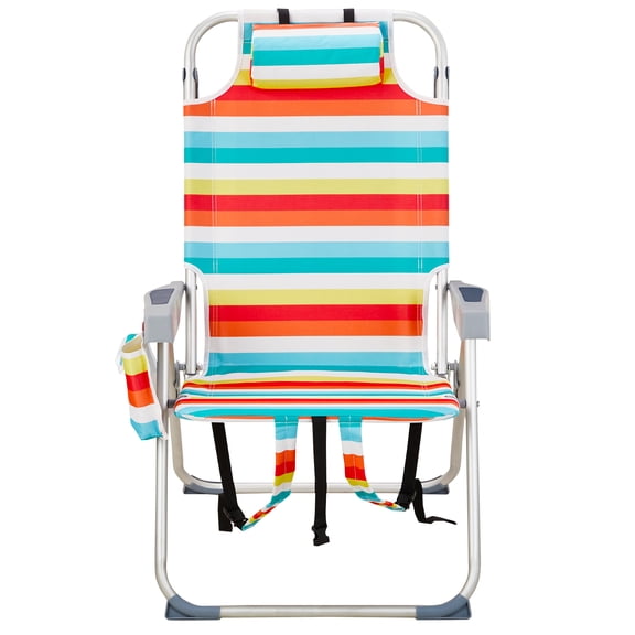 24.8x27.56x38.98" Rainbow Stripe Outdoor Beach Chair, Lightweight Aluminum Oxford Cloth Reclining Chair with Storage Pockets for Camping Patio