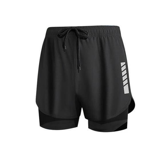 aohooy Big and Tall Men's 2 in 1 Running Shorts 5 Inch Gym Athletic Workout Training Shorts with Liner Quick Dry Pockets Black,XXL