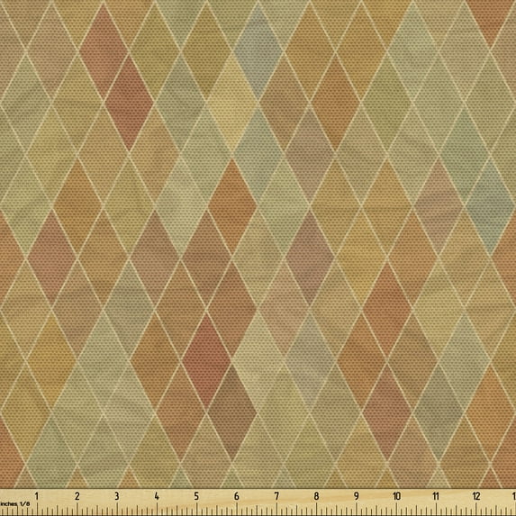 Retro Sofa Upholstery Fabric by the Yard, Geometric Rhombus Pattern with Faded Colors Vintage Effect Simplistic Tile Mosaic, Decorative Fabric for DIY and Home Accents, Multicolor by Ambesonne