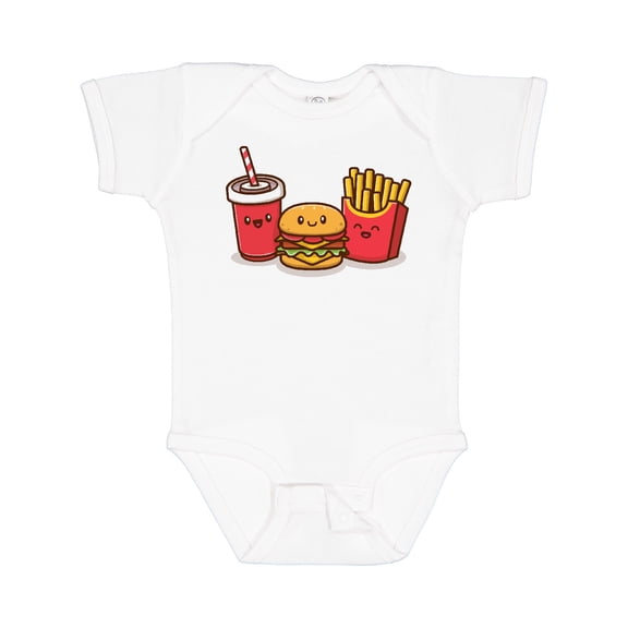 Inktastic Cute Fast Food Friends Burger Fries Soda Boys or Girls Baby Bodysuit