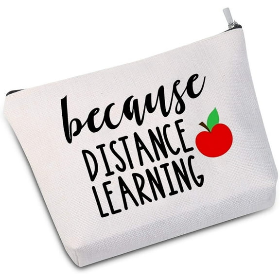 Zuo Bao Homeschool Teacher Present Because Distance Learning Makeup Bag Funny Quarantine Present Pencil Art Bag (Because Distance Learning white)