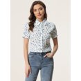 thumbnail image 3 of Camisa de algodón Allegra K con volantes en la parte superior y cuello vuelto para mujer Azul XL, 3 of 4