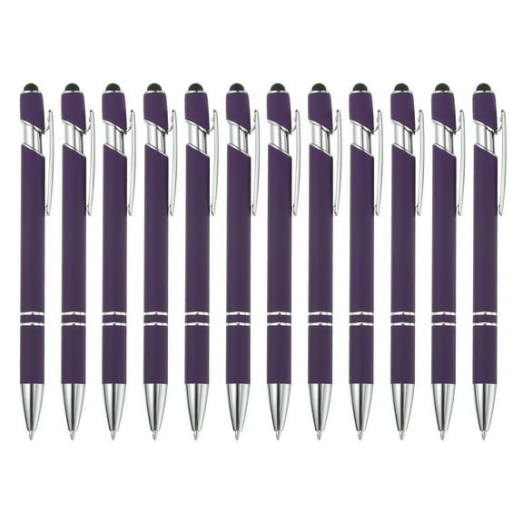 Ballpoint Pen with Stylus Tip, 12Pcs 2 in 1 Metal Pen Black Ink 1.0mm Medium Point Stylus Pen for Touch Screens Style 3, Dark Purple
